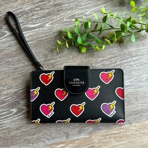 Coach Phone Wallet Wristlet - Hearts with lightning bolts